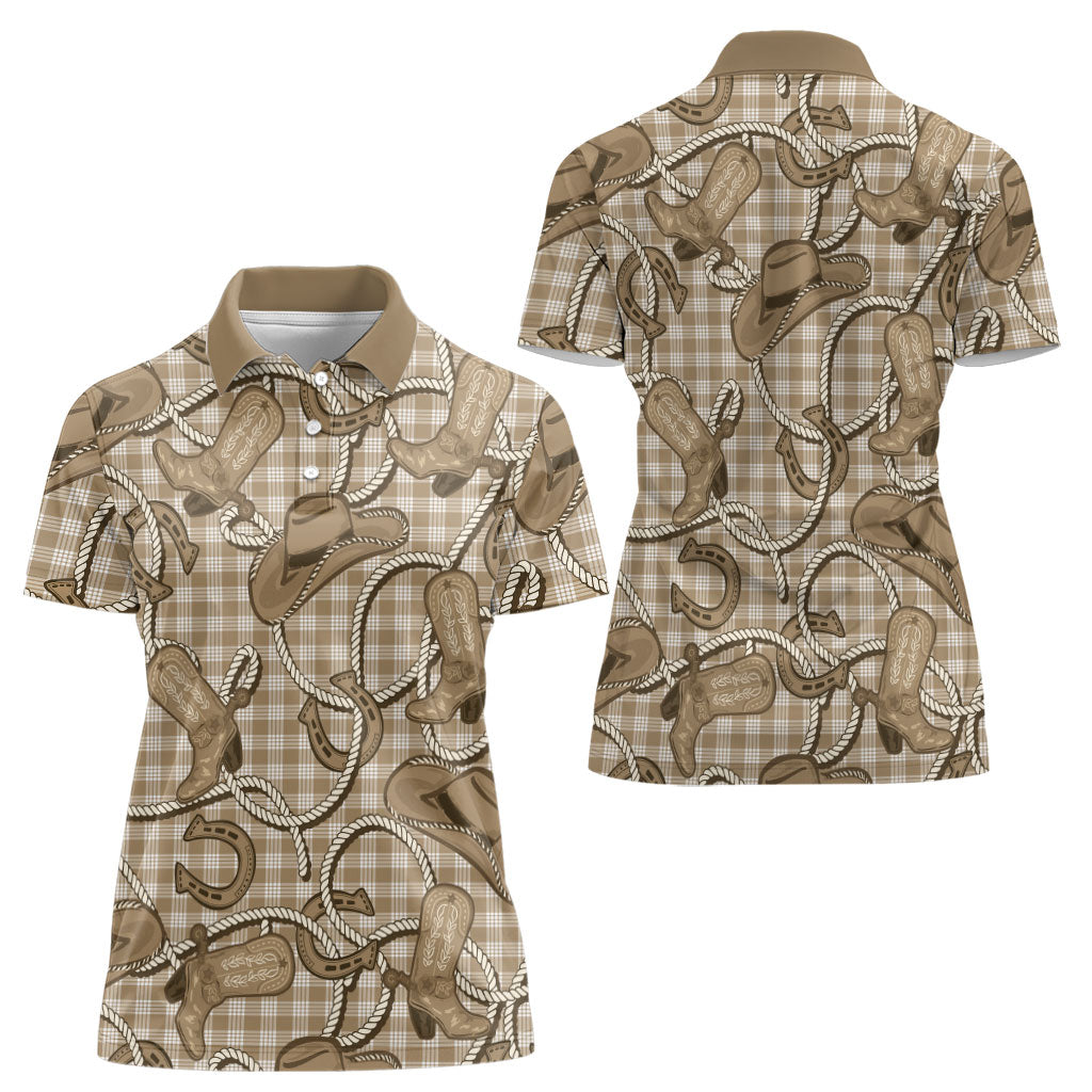 Beige Hawaii Palaka Cowboy Women Polo Shirt Hawaiian Paniolo Festival Spirit