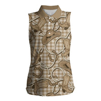 Beige Hawaii Palaka Cowboy Women Sleeveless Polo Shirt Hawaiian Paniolo Festival Spirit