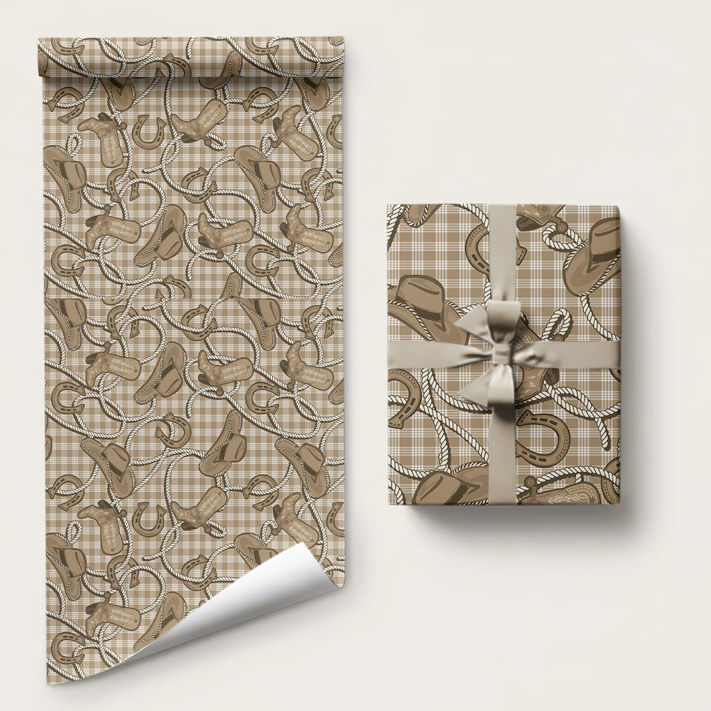 Beige Hawaii Palaka Cowboy Wrapping Paper Hawaiian Paniolo Festival Spirit