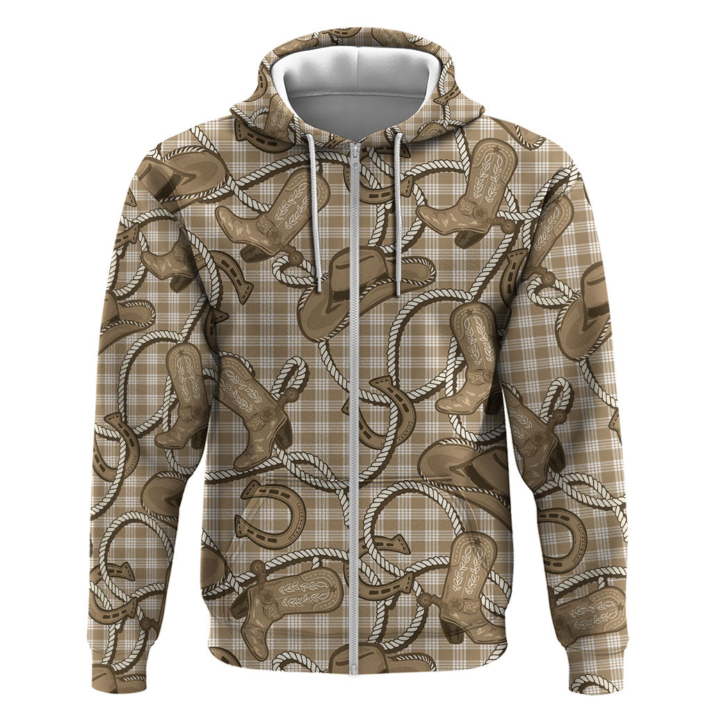 Beige Hawaii Palaka Cowboy Zip Hoodie Hawaiian Paniolo Festival Spirit