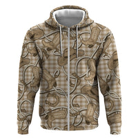 Beige Hawaii Palaka Cowboy Zip Hoodie Hawaiian Paniolo Festival Spirit