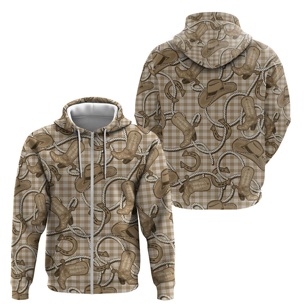 Beige Hawaii Palaka Cowboy Zip Hoodie Hawaiian Paniolo Festival Spirit