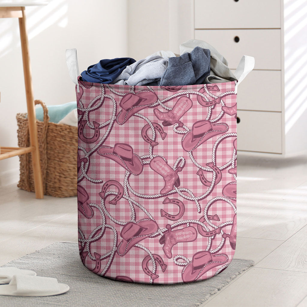 Pink Hawaii Palaka Cowboy Laundry Basket Hawaiian Paniolo Festival Spirit