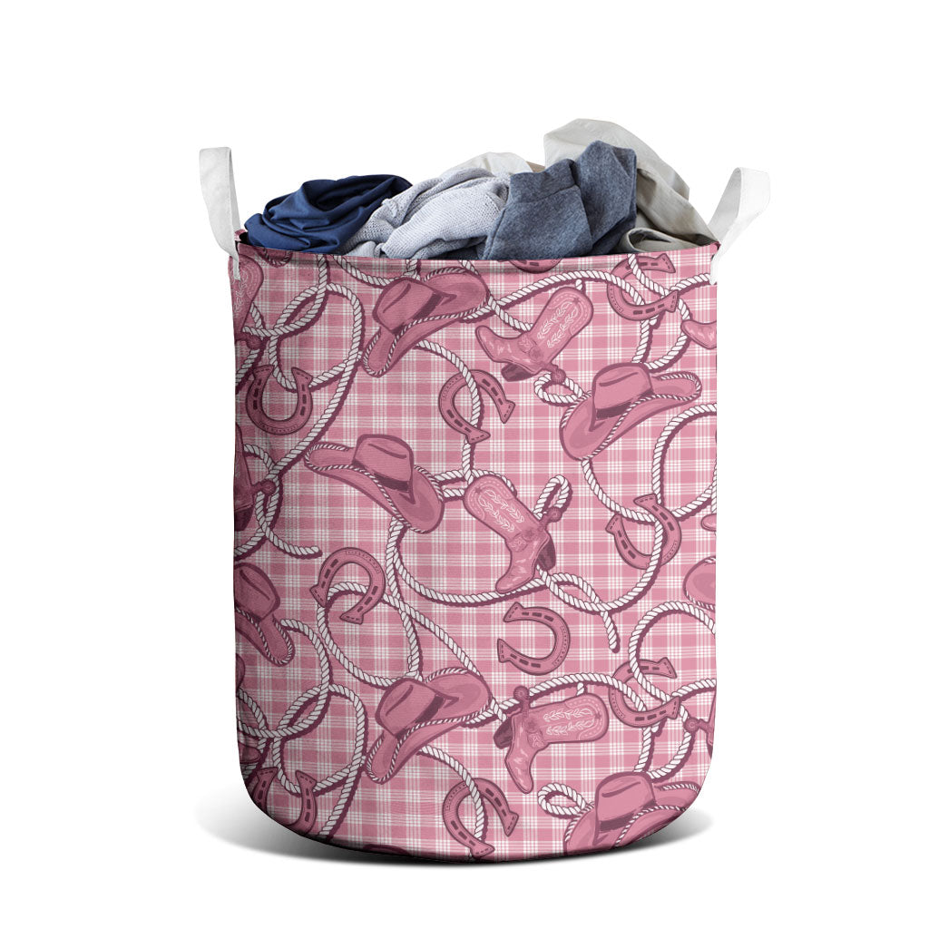 Pink Hawaii Palaka Cowboy Laundry Basket Hawaiian Paniolo Festival Spirit