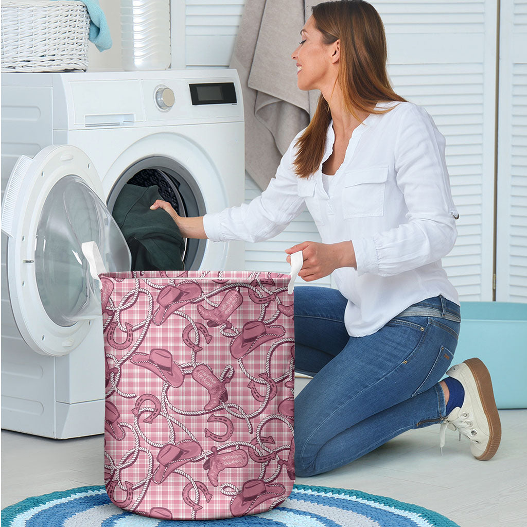 Pink Hawaii Palaka Cowboy Laundry Basket Hawaiian Paniolo Festival Spirit