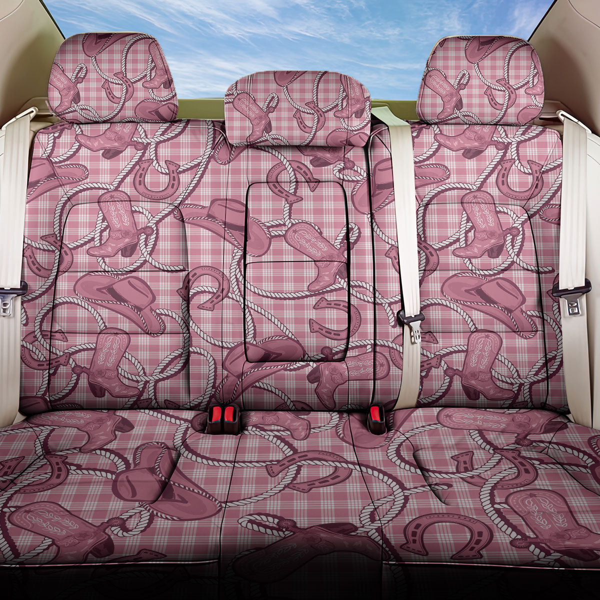 Pink Hawaii Palaka Cowboy Back Car Seat Cover Hawaiian Paniolo Festival Spirit