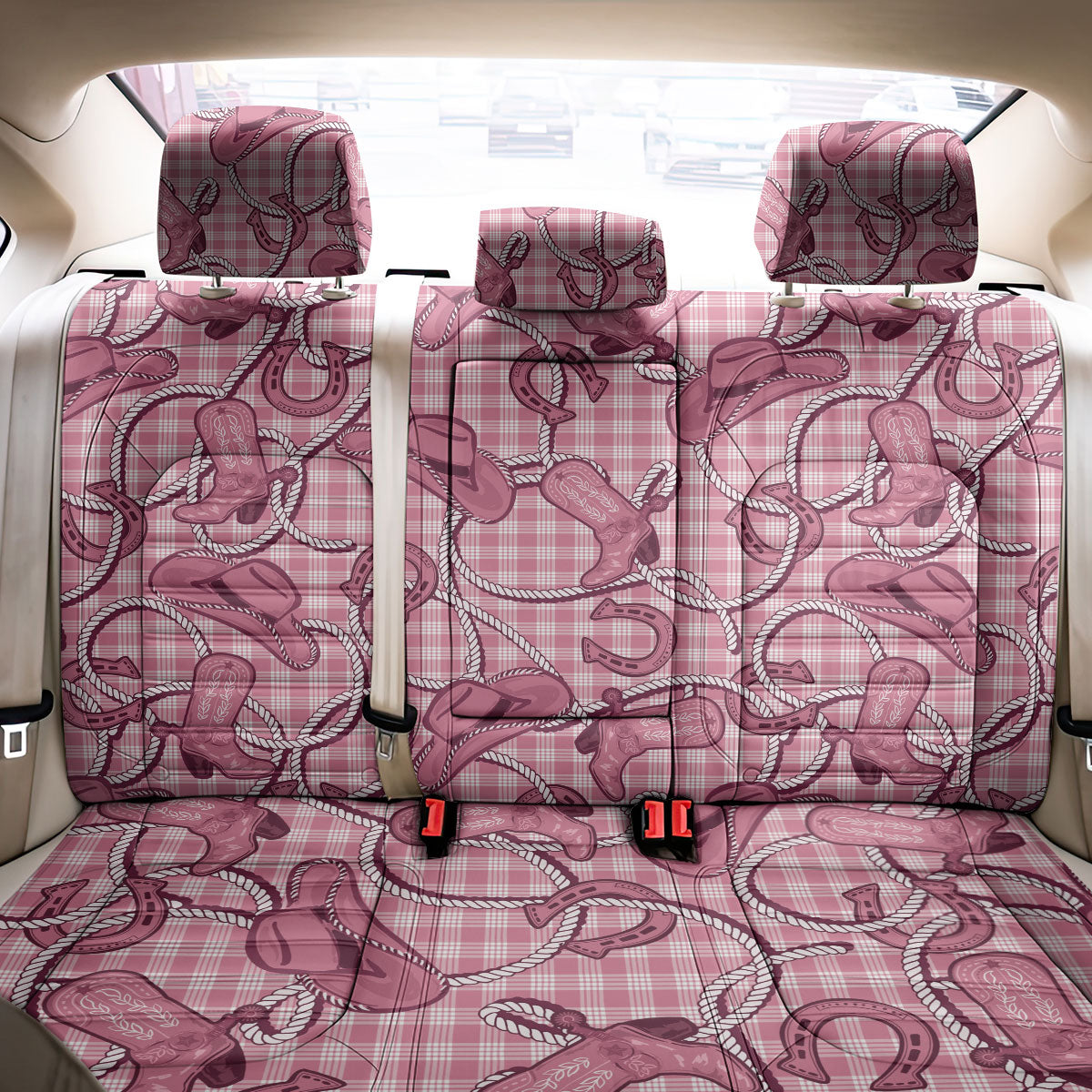 Pink Hawaii Palaka Cowboy Back Car Seat Cover Hawaiian Paniolo Festival Spirit