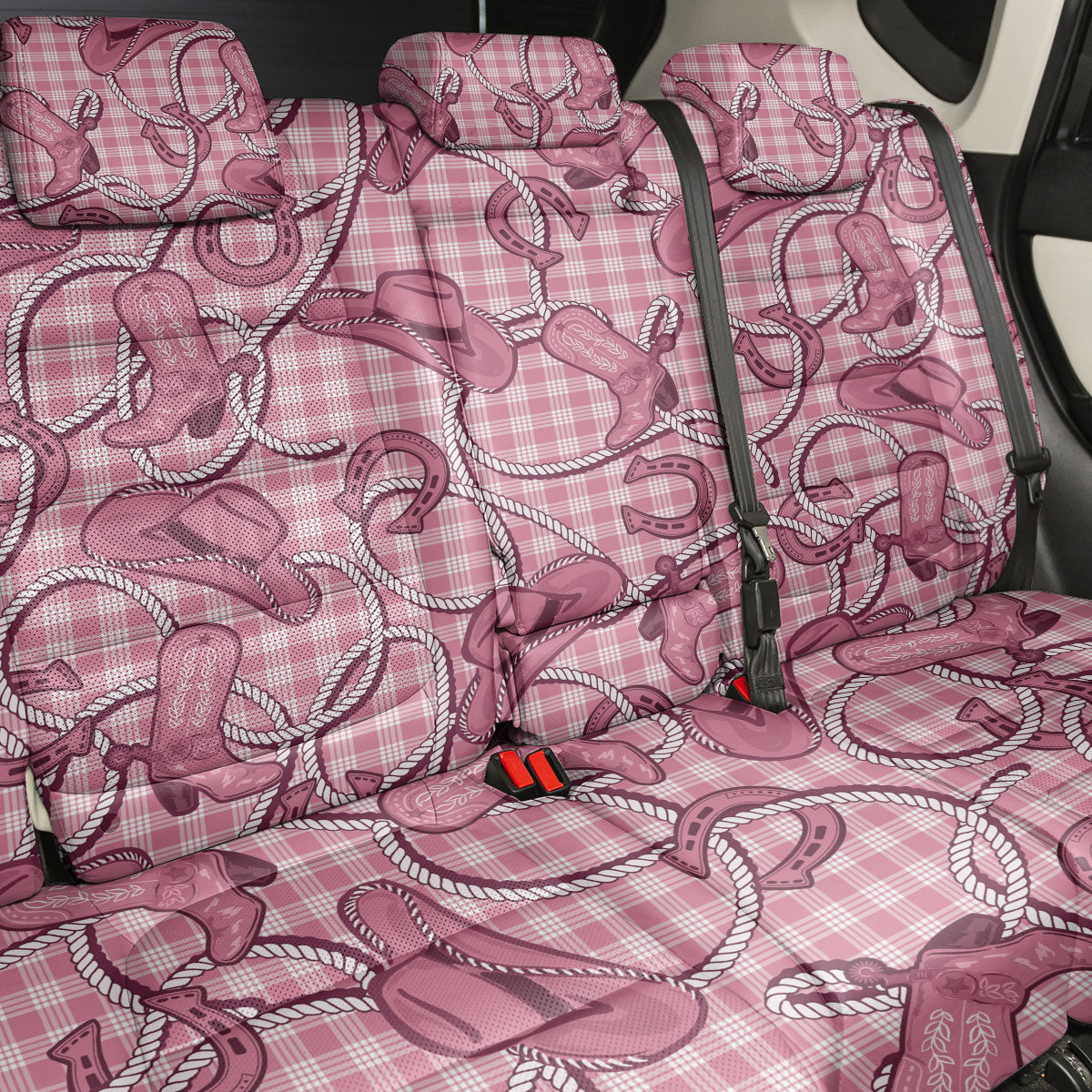 Pink Hawaii Palaka Cowboy Back Car Seat Cover Hawaiian Paniolo Festival Spirit