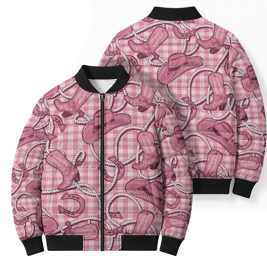 Pink Hawaii Palaka Cowboy Bomber Puffer Jacket Hawaiian Paniolo Festival Spirit