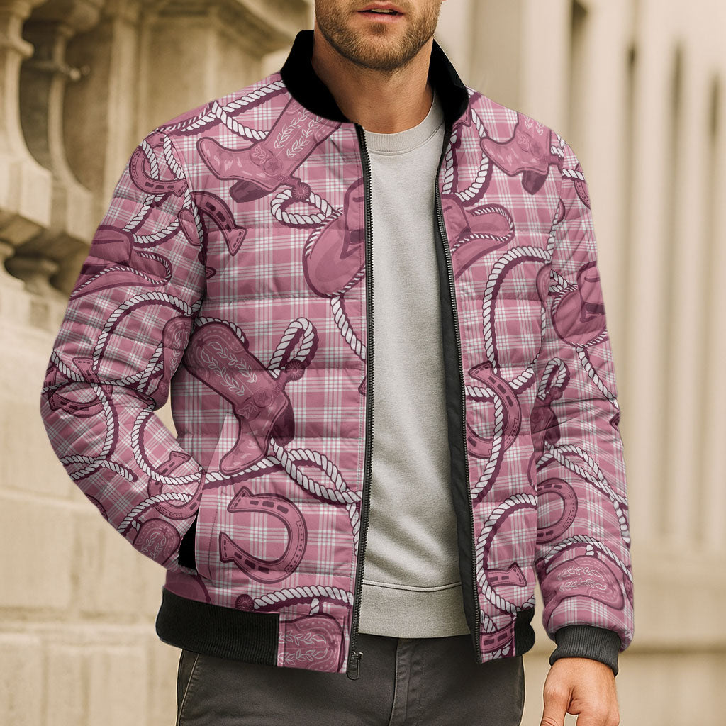 Pink Hawaii Palaka Cowboy Bomber Puffer Jacket Hawaiian Paniolo Festival Spirit