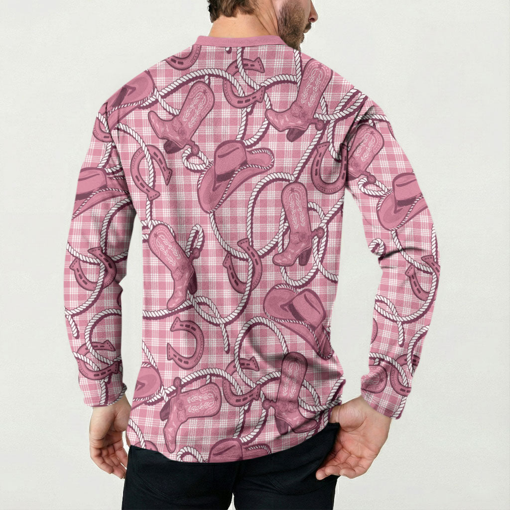 Pink Hawaii Palaka Cowboy Button Sweatshirt Hawaiian Paniolo Festival Spirit