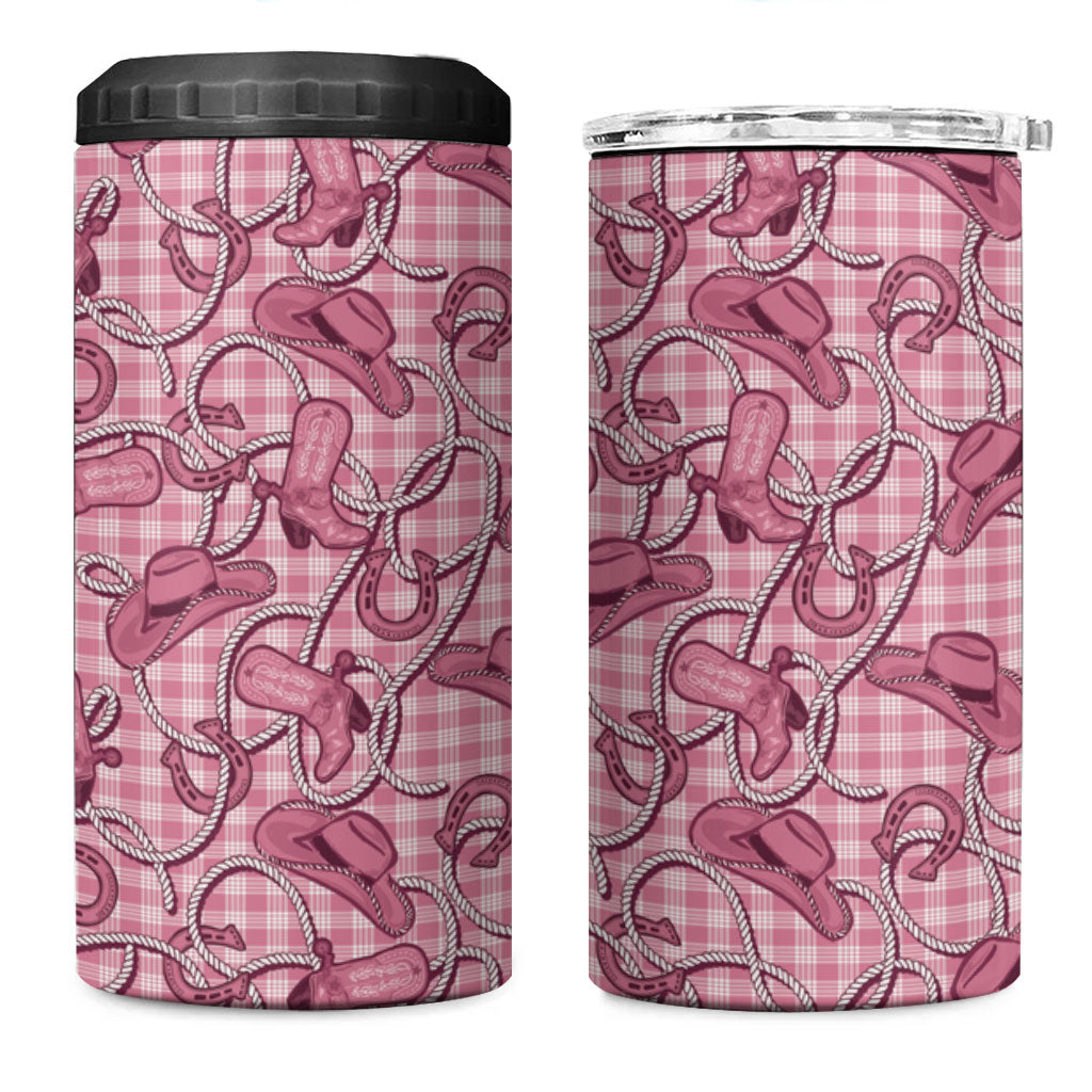 Pink Hawaii Palaka Cowboy 4 in 1 Can Cooler Tumbler Hawaiian Paniolo Festival Spirit