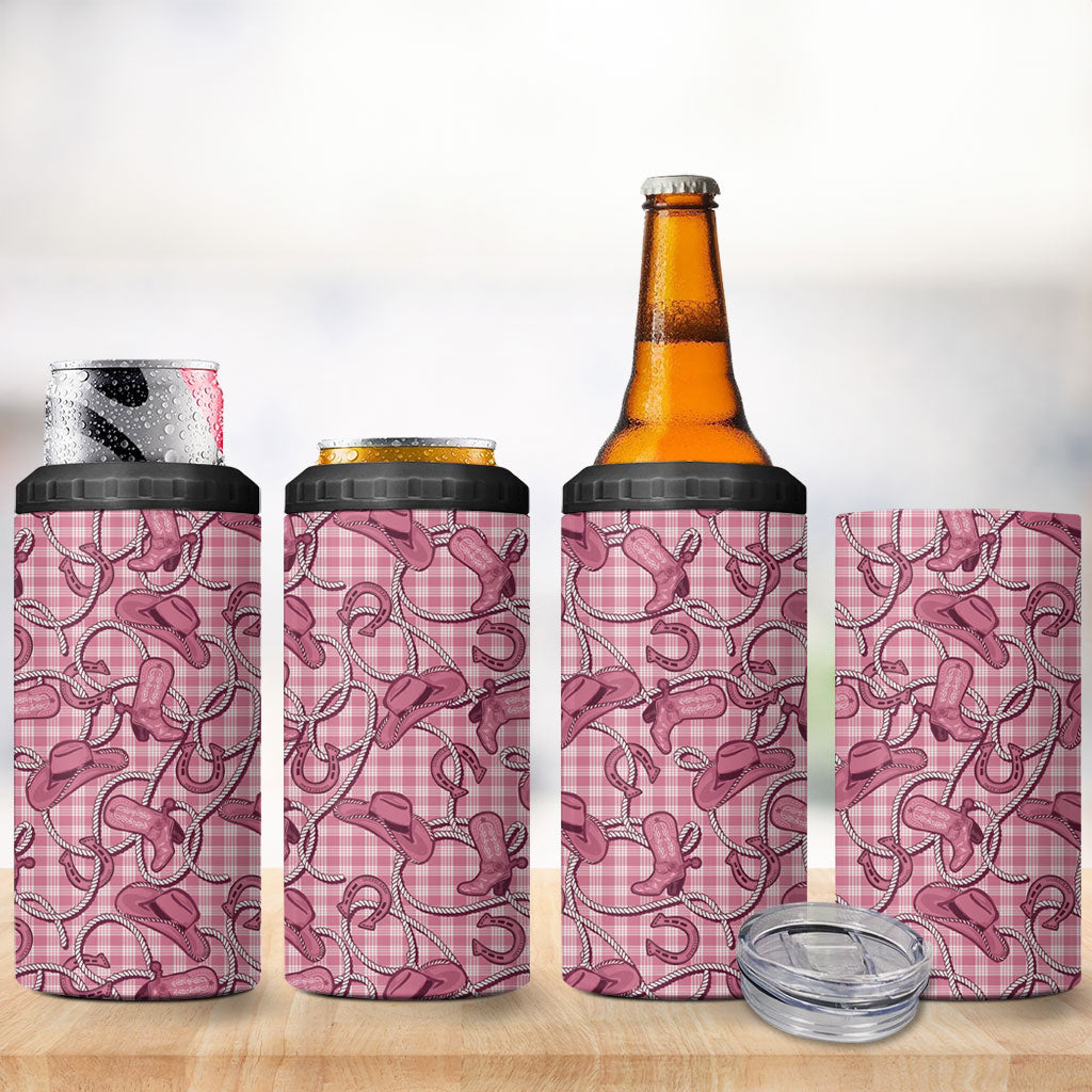 Pink Hawaii Palaka Cowboy 4 in 1 Can Cooler Tumbler Hawaiian Paniolo Festival Spirit