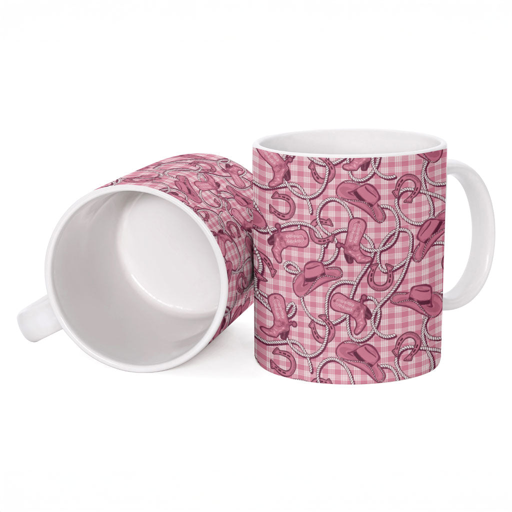 Pink Hawaii Palaka Cowboy Ceramic Mug Hawaiian Paniolo Festival Spirit