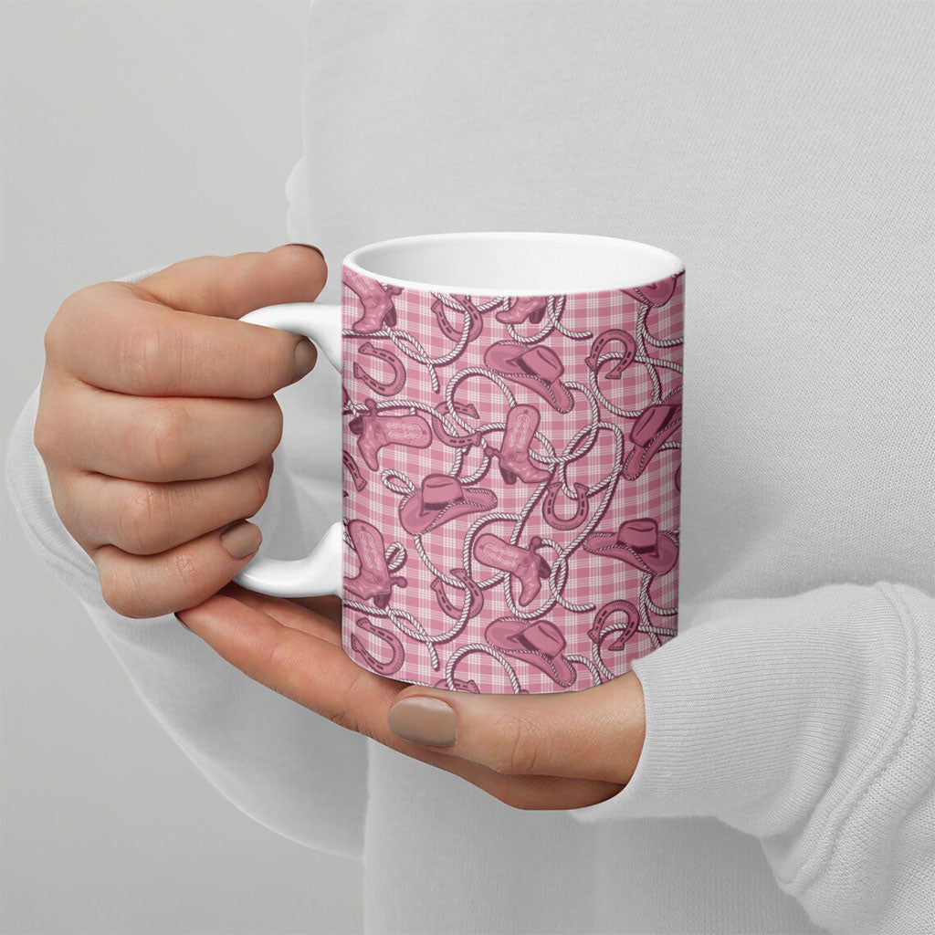 Pink Hawaii Palaka Cowboy Ceramic Mug Hawaiian Paniolo Festival Spirit