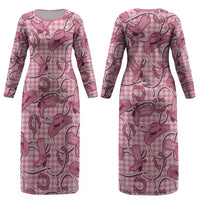 Pink Hawaii Palaka Cowboy Couples Matching Long Sleeve Bodycon Dress and Long Sleeve Button Shirt Hawaiian Paniolo Festival Spirit