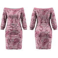 Pink Hawaii Palaka Cowboy Couples Matching Off The Shoulder Long Sleeve Dress and Long Sleeve Button Shirt Hawaiian Paniolo Festival Spirit