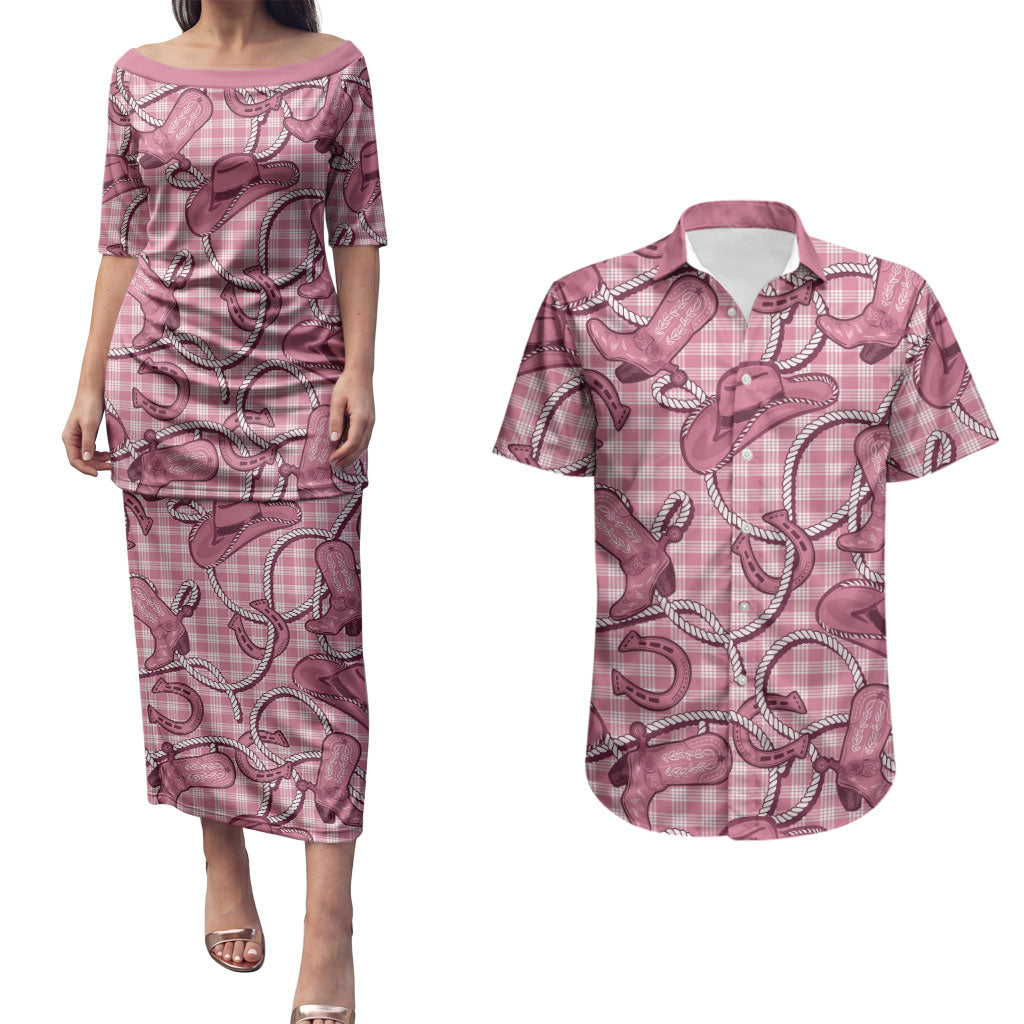 Pink Hawaii Palaka Cowboy Couples Matching Puletasi and Hawaiian Shirt Hawaiian Paniolo Festival Spirit LT19 Pink - Polynesian Pride