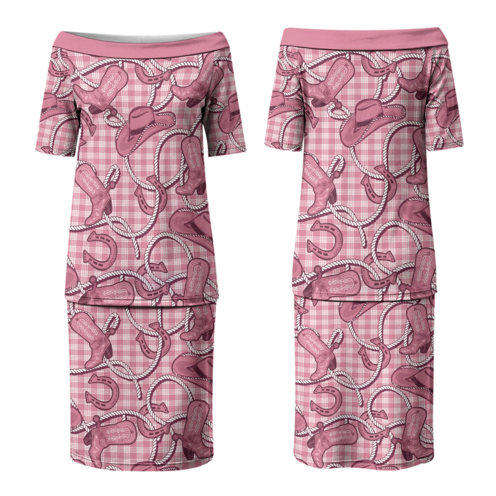 Pink Hawaii Palaka Cowboy Couples Matching Puletasi and Hawaiian Shirt Hawaiian Paniolo Festival Spirit
