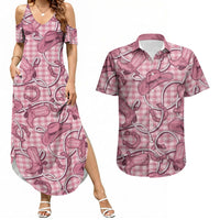 Pink Hawaii Palaka Cowboy Couples Matching Summer Maxi Dress and Hawaiian Shirt Hawaiian Paniolo Festival Spirit