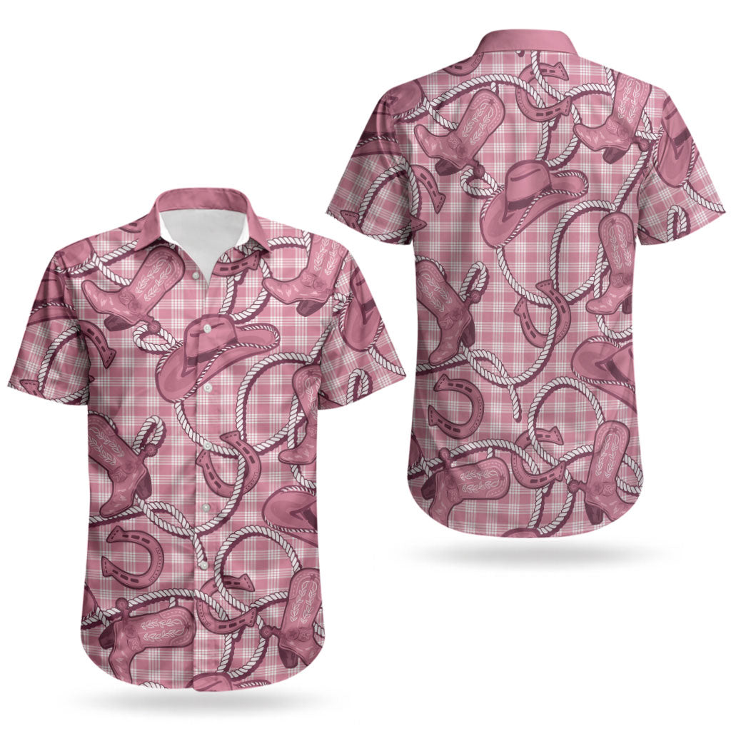 Pink Hawaii Palaka Cowboy Couples Matching Summer Maxi Dress and Hawaiian Shirt Hawaiian Paniolo Festival Spirit