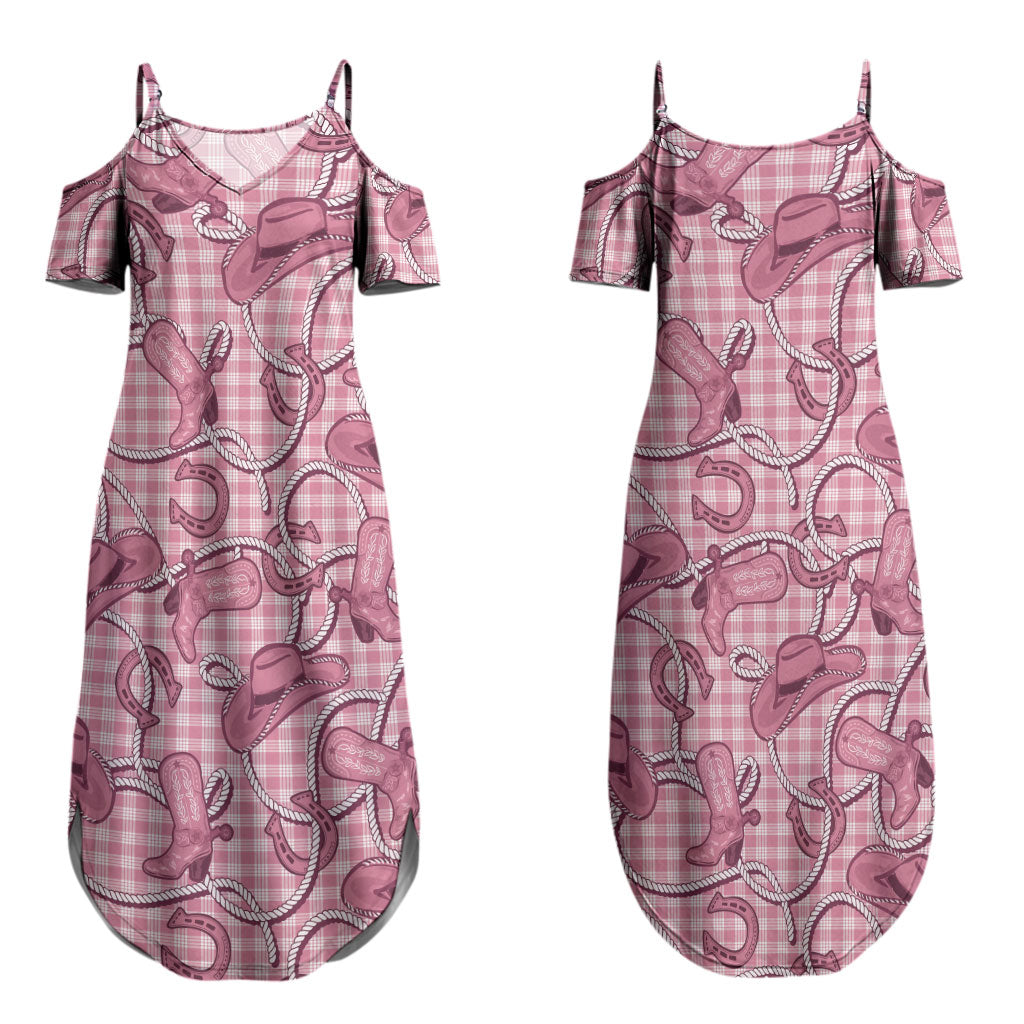 Pink Hawaii Palaka Cowboy Couples Matching Summer Maxi Dress and Hawaiian Shirt Hawaiian Paniolo Festival Spirit