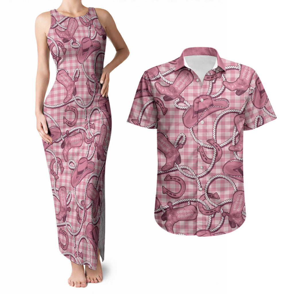 Pink Hawaii Palaka Cowboy Couples Matching Tank Maxi Dress and Hawaiian Shirt Hawaiian Paniolo Festival Spirit LT19 Pink - Polynesian Pride