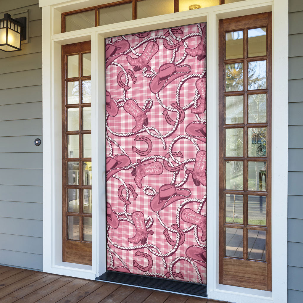Pink Hawaii Palaka Cowboy Door Cover Hawaiian Paniolo Festival Spirit