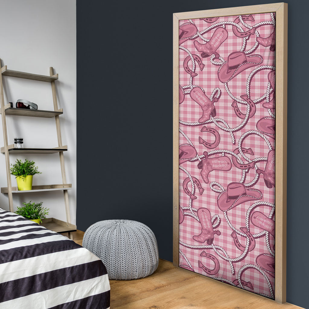 Pink Hawaii Palaka Cowboy Door Cover Hawaiian Paniolo Festival Spirit