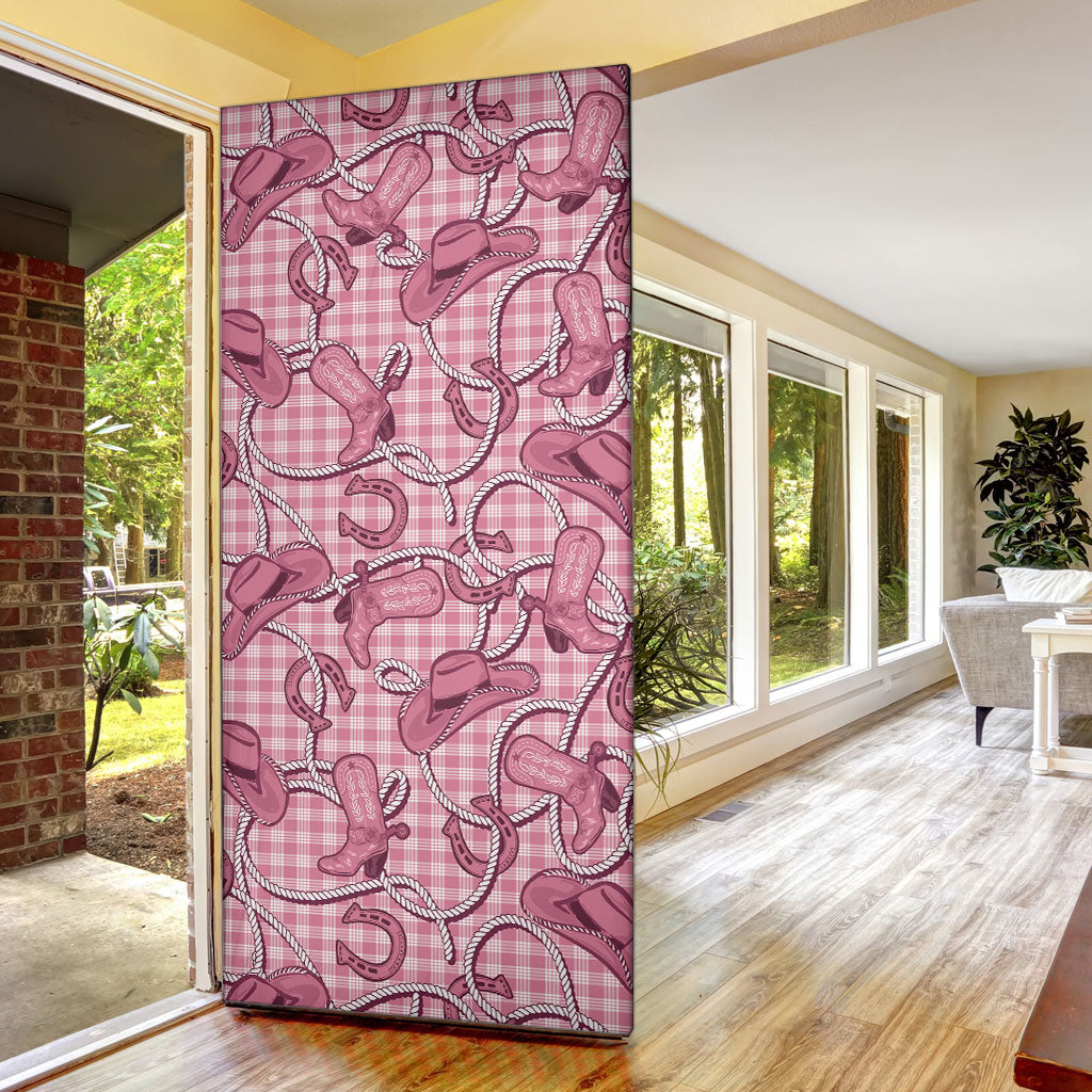 Pink Hawaii Palaka Cowboy Door Cover Hawaiian Paniolo Festival Spirit
