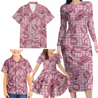 Pink Hawaii Palaka Cowboy Family Matching Long Sleeve Bodycon Dress and Hawaiian Shirt Hawaiian Paniolo Festival Spirit