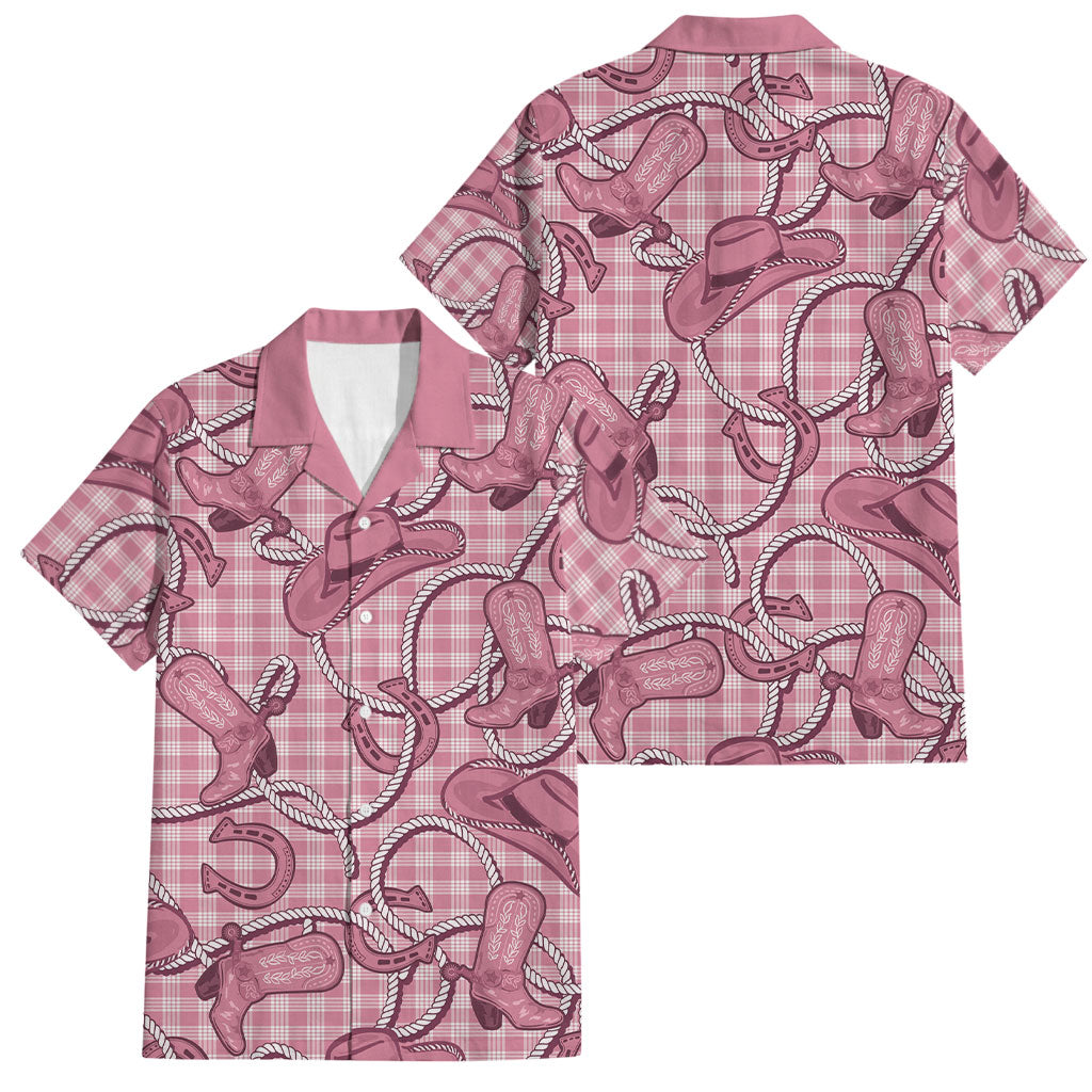 Pink Hawaii Palaka Cowboy Family Matching Long Sleeve Bodycon Dress and Hawaiian Shirt Hawaiian Paniolo Festival Spirit
