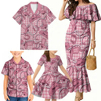 Pink Hawaii Palaka Cowboy Family Matching Mermaid Dress and Hawaiian Shirt Hawaiian Paniolo Festival Spirit