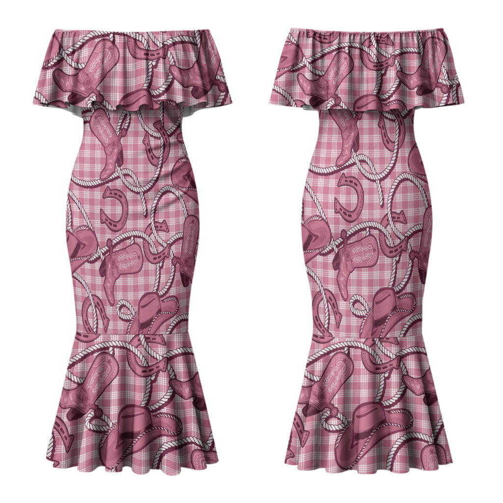Pink Hawaii Palaka Cowboy Family Matching Mermaid Dress and Hawaiian Shirt Hawaiian Paniolo Festival Spirit