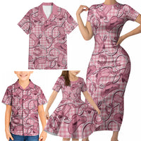 Pink Hawaii Palaka Cowboy Family Matching Short Sleeve Bodycon Dress and Hawaiian Shirt Hawaiian Paniolo Festival Spirit