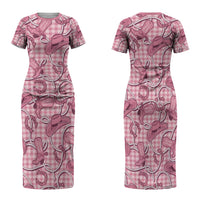 Pink Hawaii Palaka Cowboy Family Matching Short Sleeve Bodycon Dress and Hawaiian Shirt Hawaiian Paniolo Festival Spirit