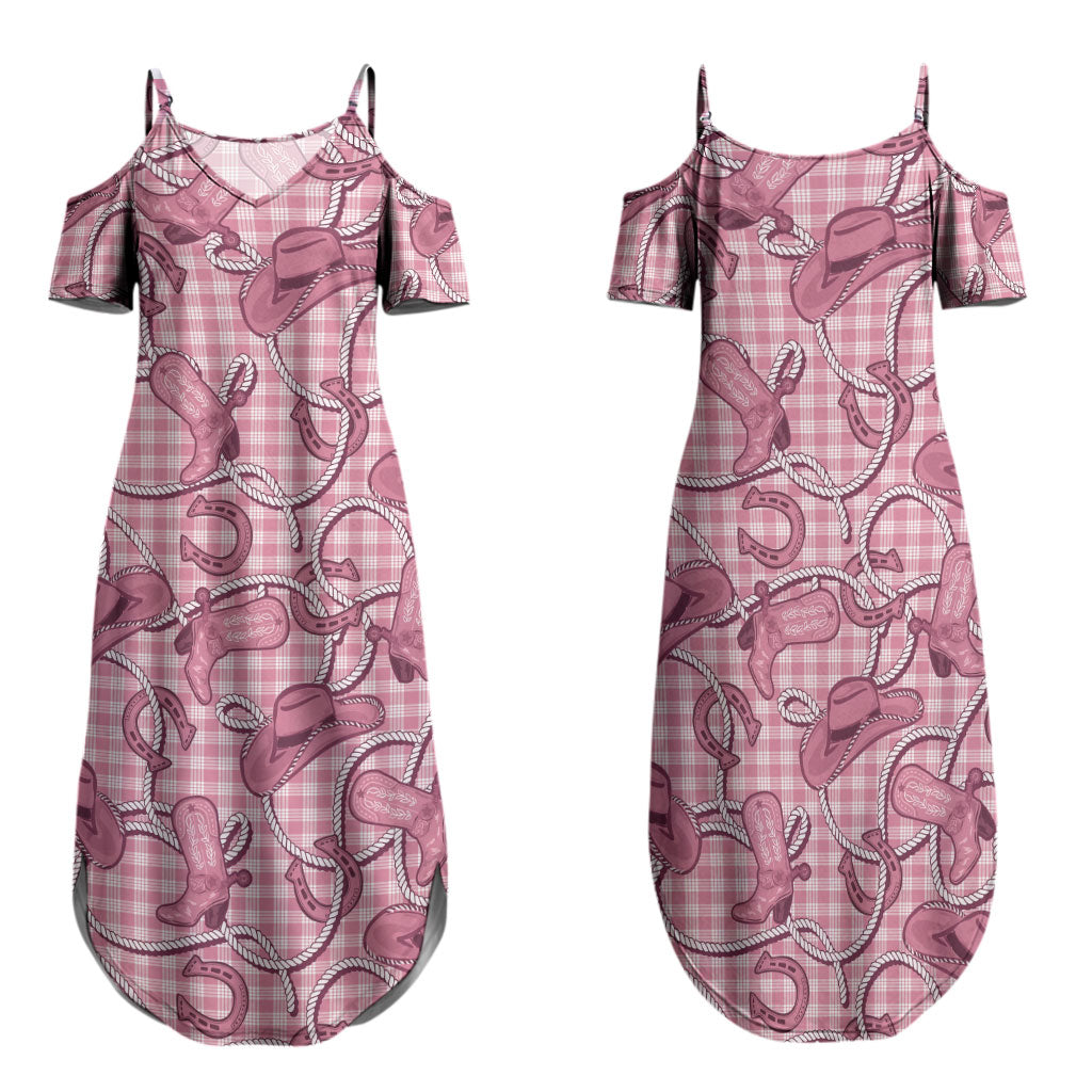 Pink Hawaii Palaka Cowboy Family Matching Summer Maxi Dress and Hawaiian Shirt Hawaiian Paniolo Festival Spirit