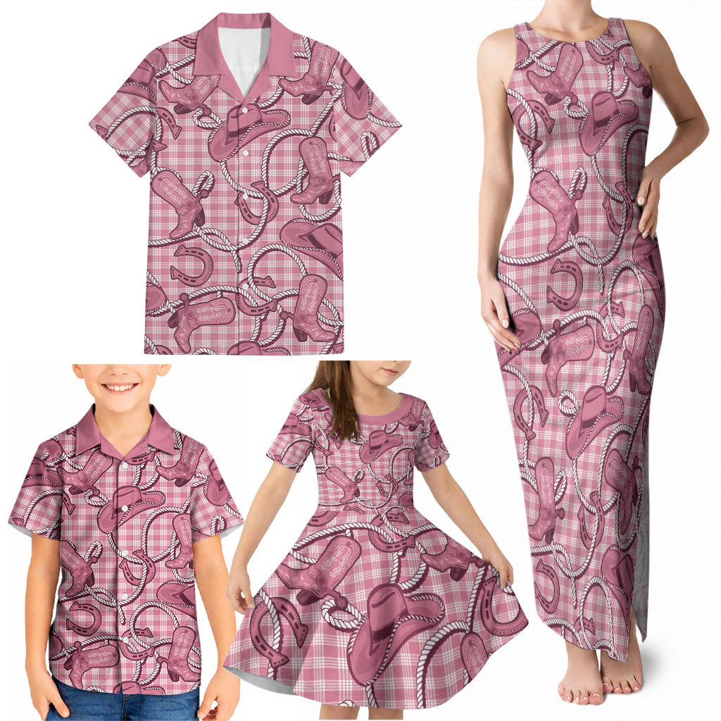 Pink Hawaii Palaka Cowboy Family Matching Tank Maxi Dress and Hawaiian Shirt Hawaiian Paniolo Festival Spirit