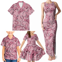 Pink Hawaii Palaka Cowboy Family Matching Tank Maxi Dress and Hawaiian Shirt Hawaiian Paniolo Festival Spirit