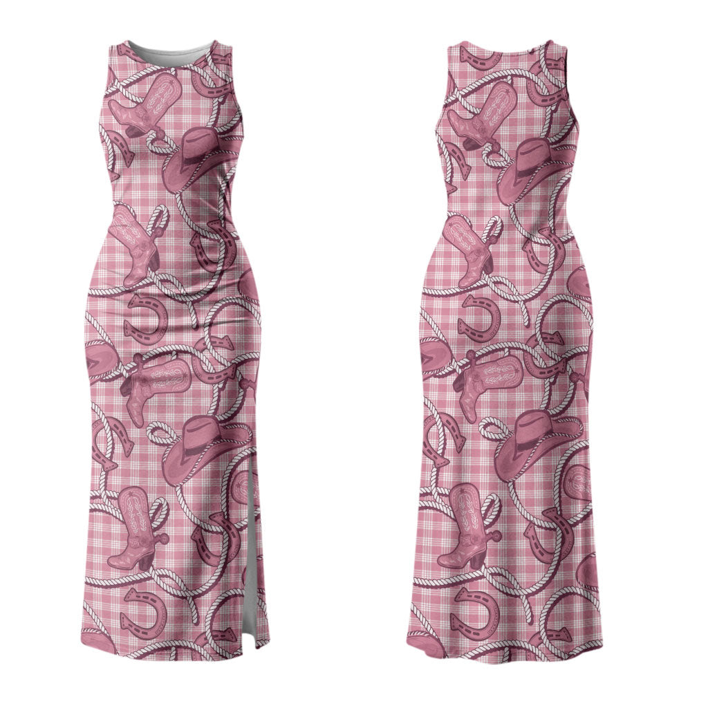 Pink Hawaii Palaka Cowboy Family Matching Tank Maxi Dress and Hawaiian Shirt Hawaiian Paniolo Festival Spirit
