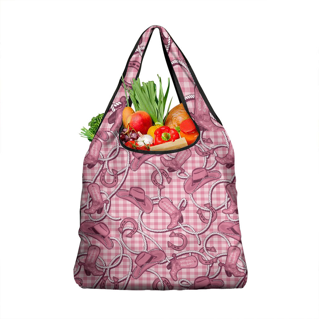 Pink Hawaii Palaka Cowboy Grocery Bag Hawaiian Paniolo Festival Spirit