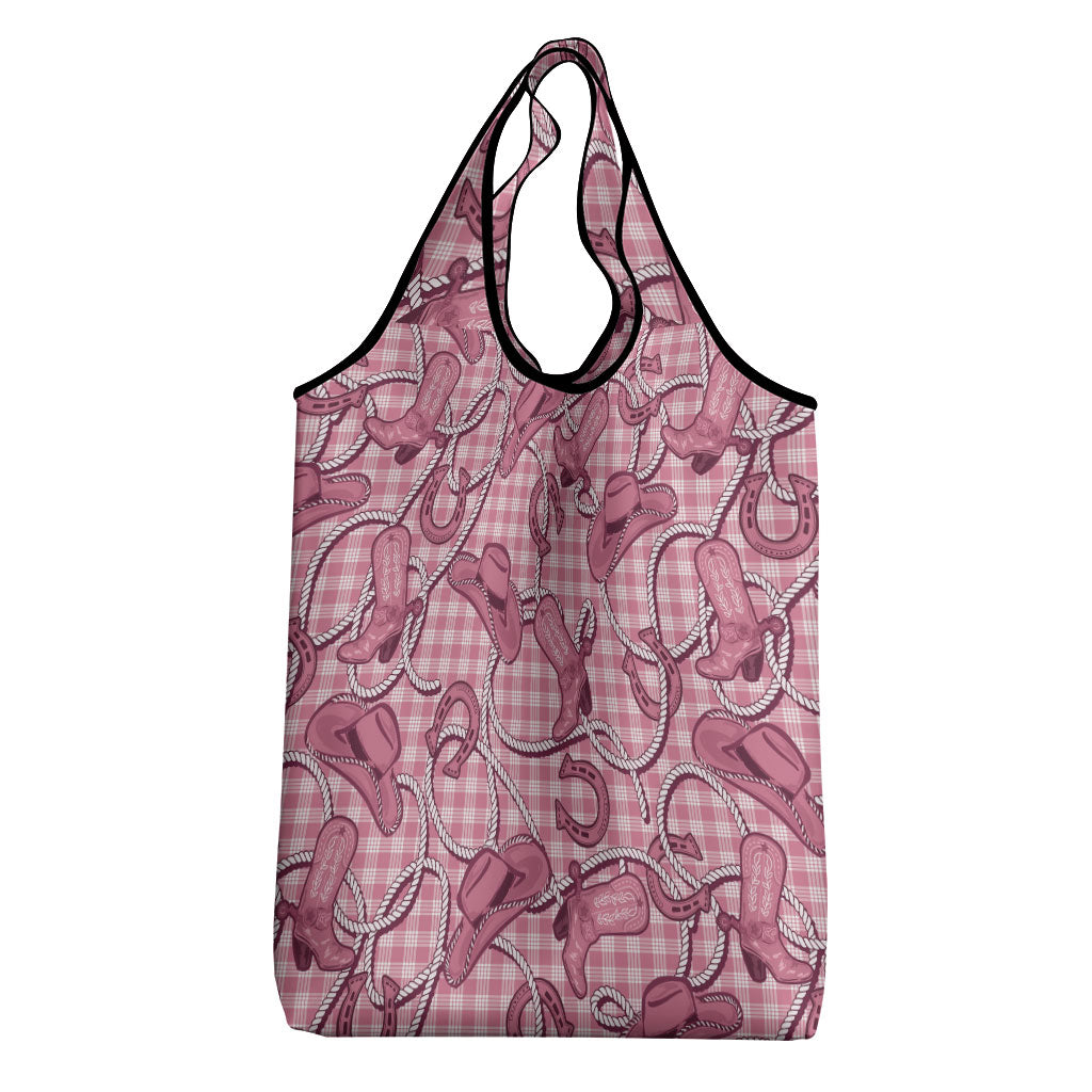 Pink Hawaii Palaka Cowboy Grocery Bag Hawaiian Paniolo Festival Spirit