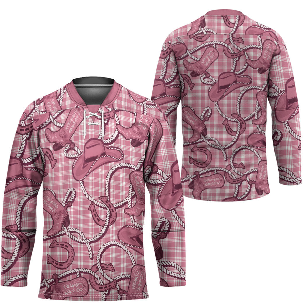 Pink Hawaii Palaka Cowboy Hockey Jersey Hawaiian Paniolo Festival Spirit