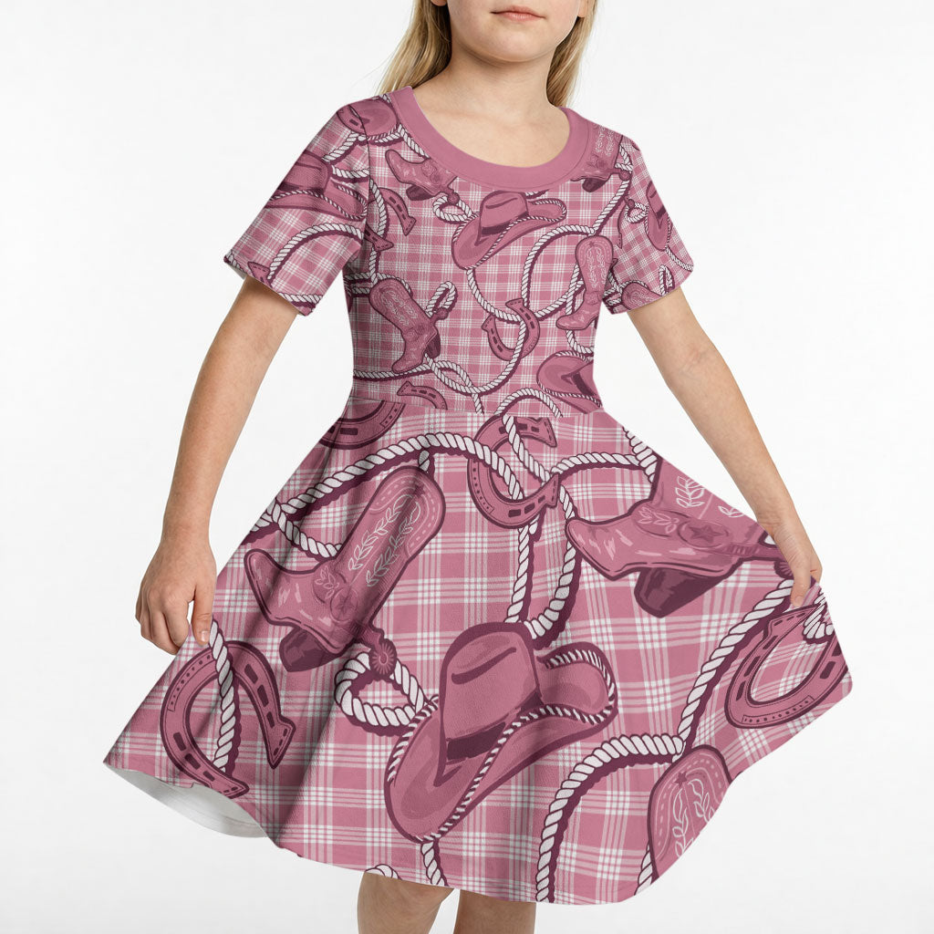 Pink Hawaii Palaka Cowboy Kid Short Sleeve Dress Hawaiian Paniolo Festival Spirit
