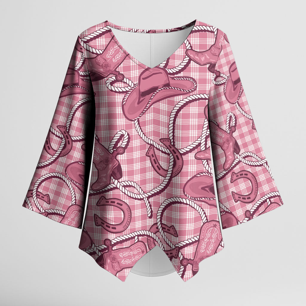 Pink Hawaii Palaka Cowboy Kimono Sleeve Blouse Hawaiian Paniolo Festival Spirit LT19 Female Pink - Polynesian Pride