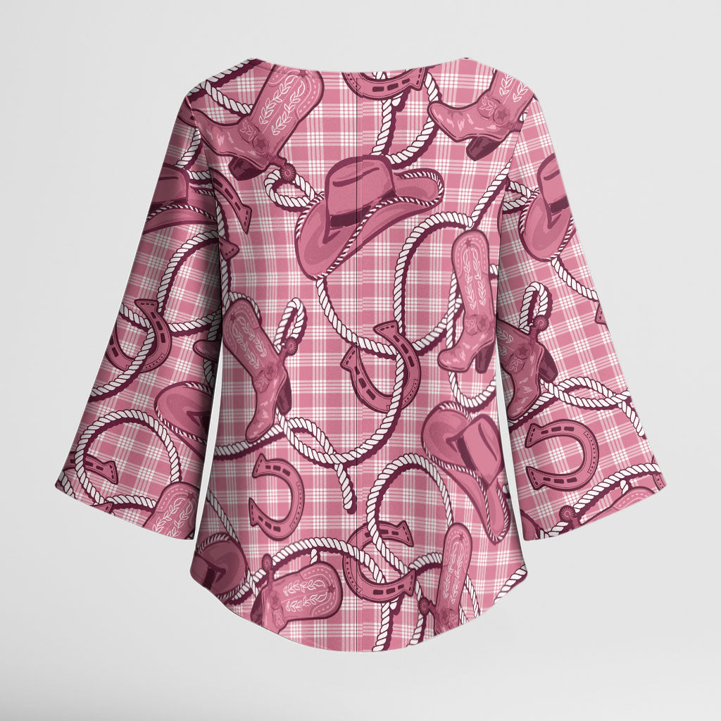 Pink Hawaii Palaka Cowboy Kimono Sleeve Blouse Hawaiian Paniolo Festival Spirit