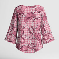 Pink Hawaii Palaka Cowboy Kimono Sleeve Blouse Hawaiian Paniolo Festival Spirit