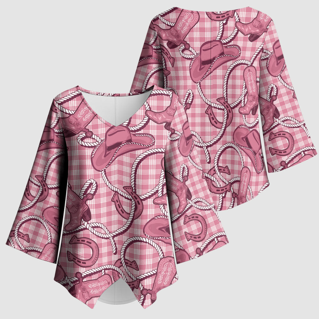 Pink Hawaii Palaka Cowboy Kimono Sleeve Blouse Hawaiian Paniolo Festival Spirit
