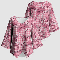 Pink Hawaii Palaka Cowboy Kimono Sleeve Blouse Hawaiian Paniolo Festival Spirit