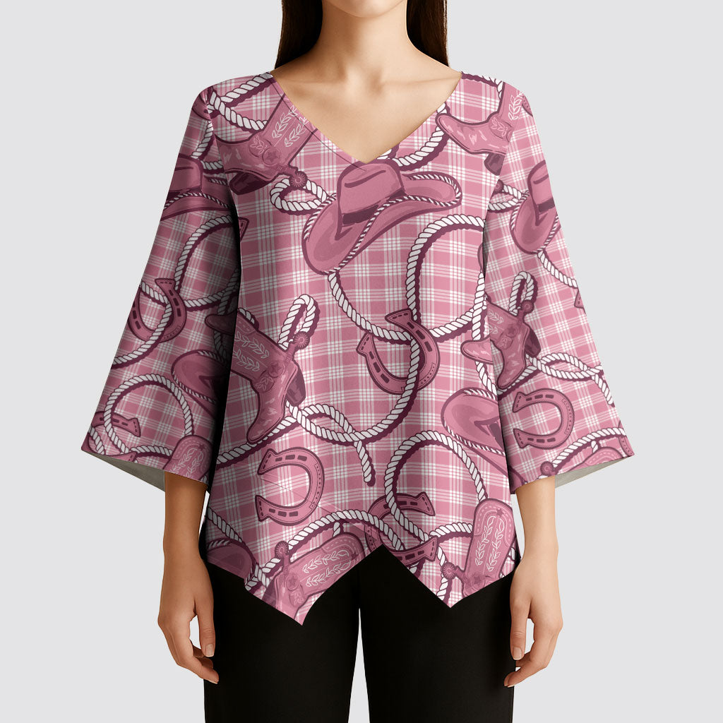 Pink Hawaii Palaka Cowboy Kimono Sleeve Blouse Hawaiian Paniolo Festival Spirit